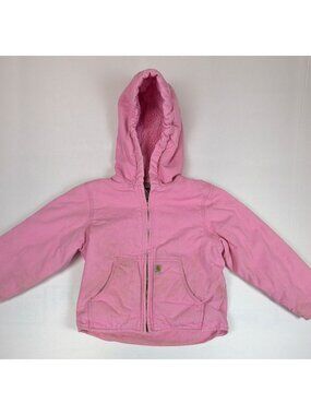 Carhartt Girls Small S 7/8 Pink Sherpa Lined Hooded Canvas Active Jacket Coat